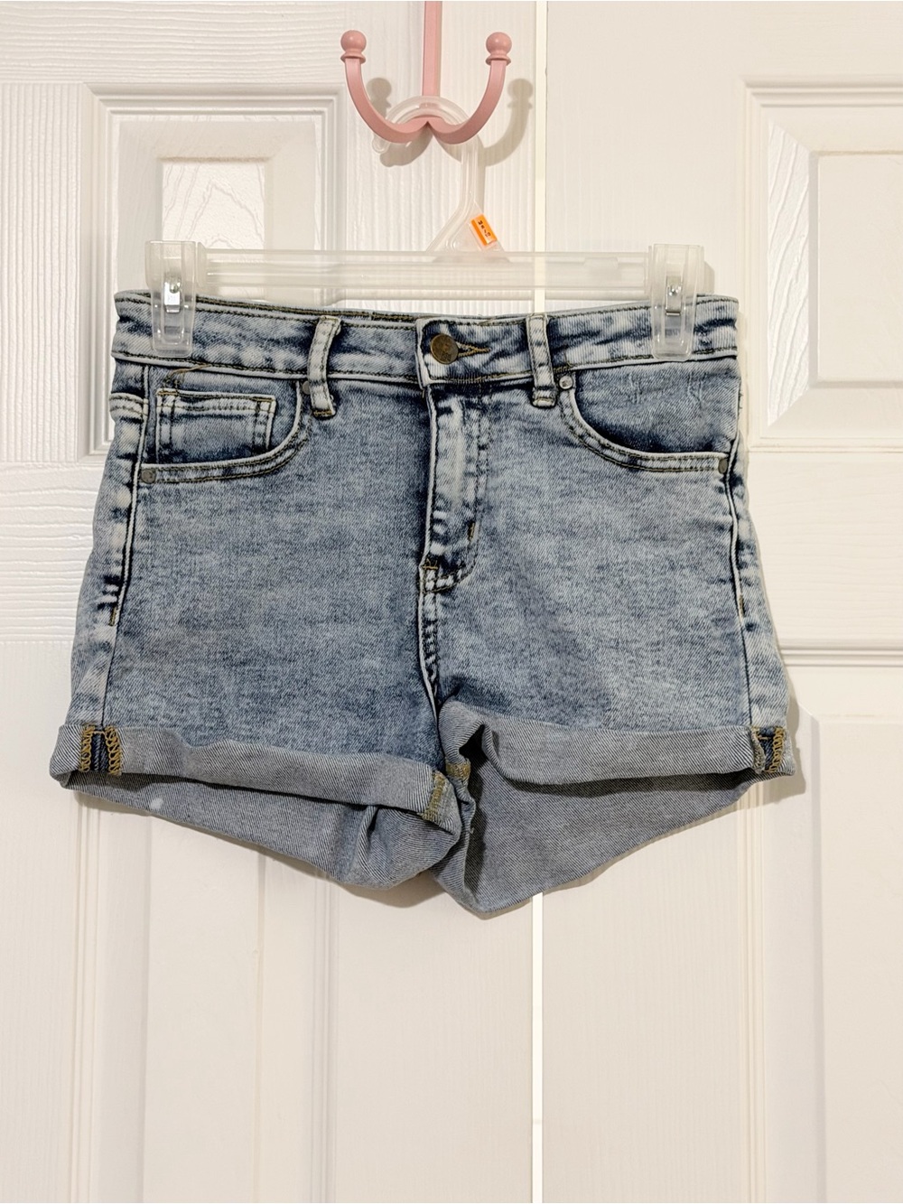 RSQ Light Blue Acid Wash Roll-Cuff Jean Shorts